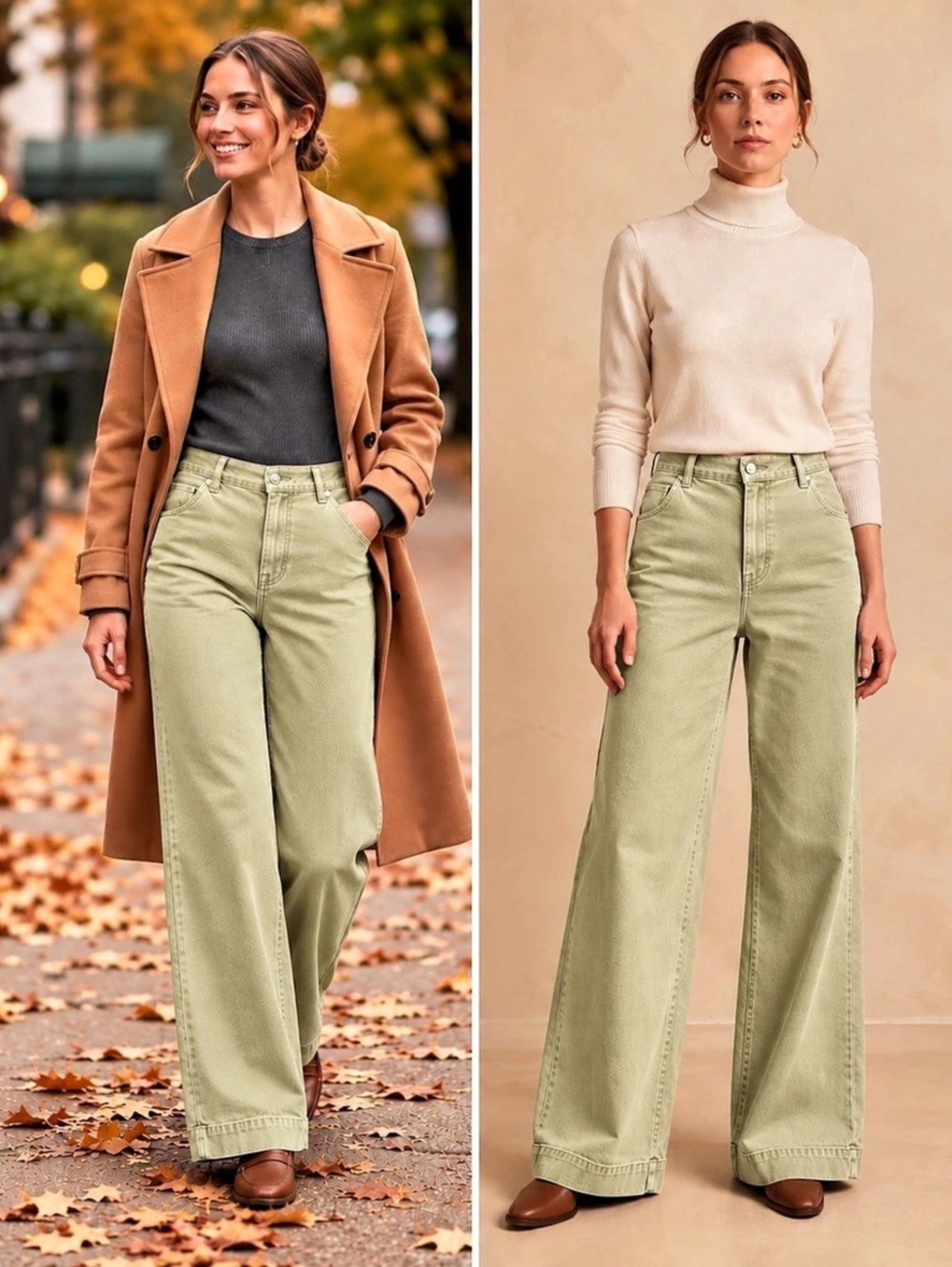 YFB Young Fabulous & Broke Matcha Green Wide Leg Pants Size S